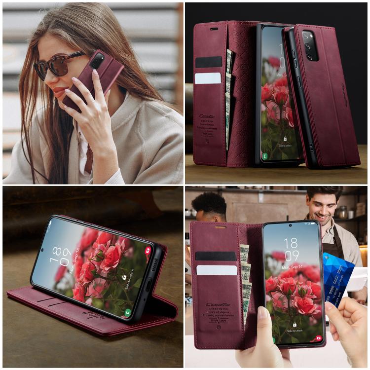 For Samsung Galaxy S20 FE CaseMe 033 Calf Leather Lining Microfibre RFID Blocking Phone Case