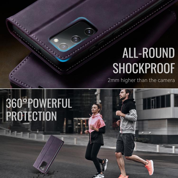 For Samsung Galaxy S20 FE CaseMe 033 Calf Leather Lining Microfibre RFID Blocking Phone Case