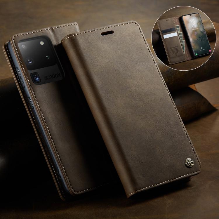 For Samsung Galaxy S20 Ultra CaseMe 033 Calf Leather Lining Microfibre RFID Blocking Phone Case