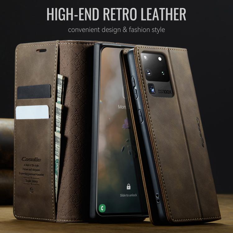 For Samsung Galaxy S20 Ultra CaseMe 033 Calf Leather Lining Microfibre RFID Blocking Phone Case