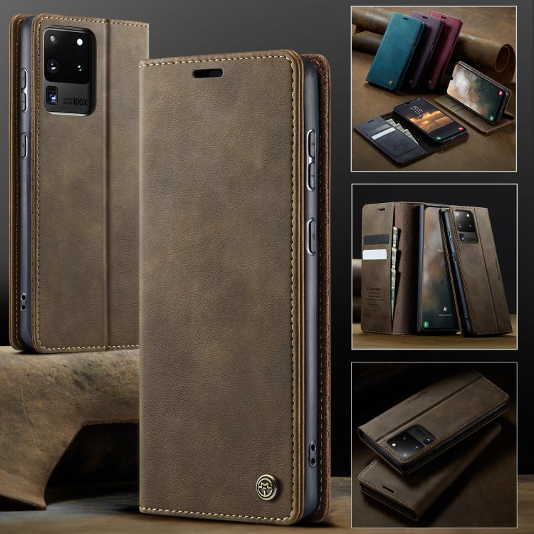 For Samsung Galaxy S20 Ultra CaseMe 033 Calf Leather Lining Microfibre RFID Blocking Phone Case
