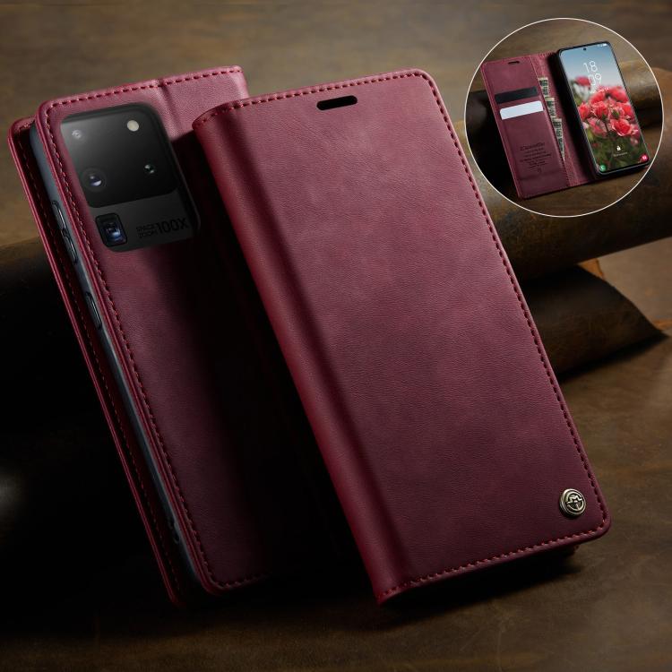 For Samsung Galaxy S20 Ultra CaseMe 033 Calf Leather Lining Microfibre RFID Blocking Phone Case