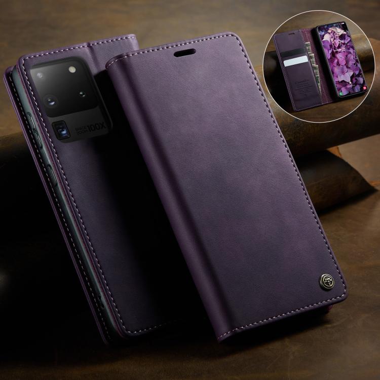 For Samsung Galaxy S20 Ultra CaseMe 033 Calf Leather Lining Microfibre RFID Blocking Phone Case
