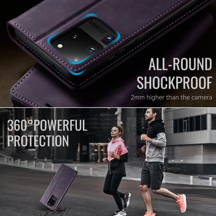 For Samsung Galaxy S20 Ultra CaseMe 033 Calf Leather Lining Microfibre RFID Blocking Phone Case
