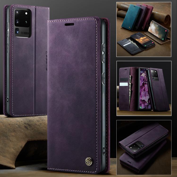 For Samsung Galaxy S20 Ultra CaseMe 033 Calf Leather Lining Microfibre RFID Blocking Phone Case