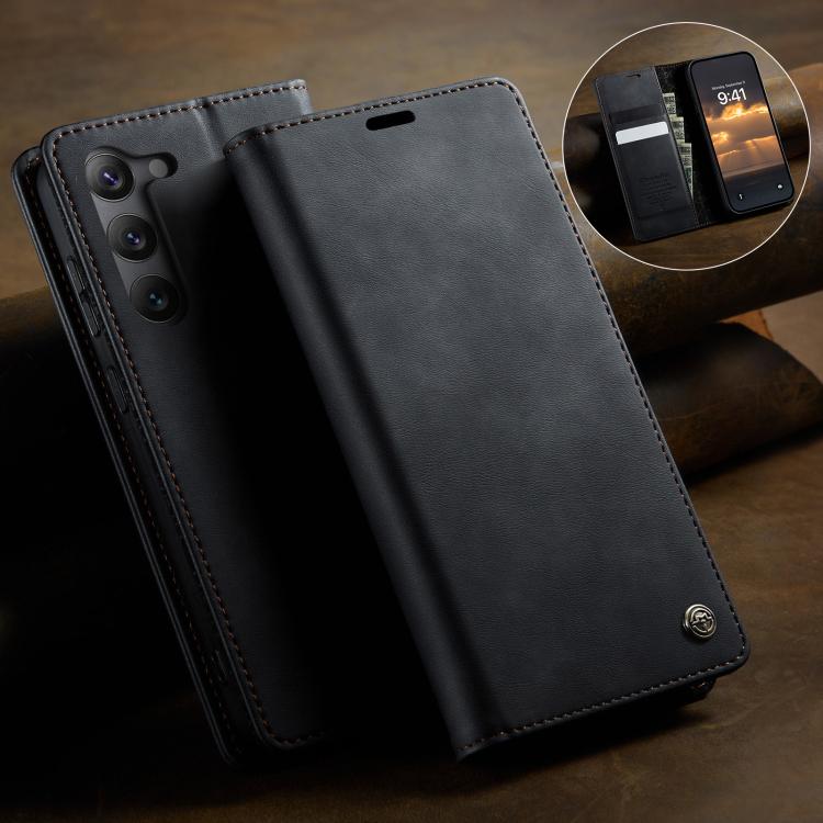 For Samsung Galaxy S23 5G CaseMe 033 Calf Leather Lining Microfibre RFID Blocking Phone Case