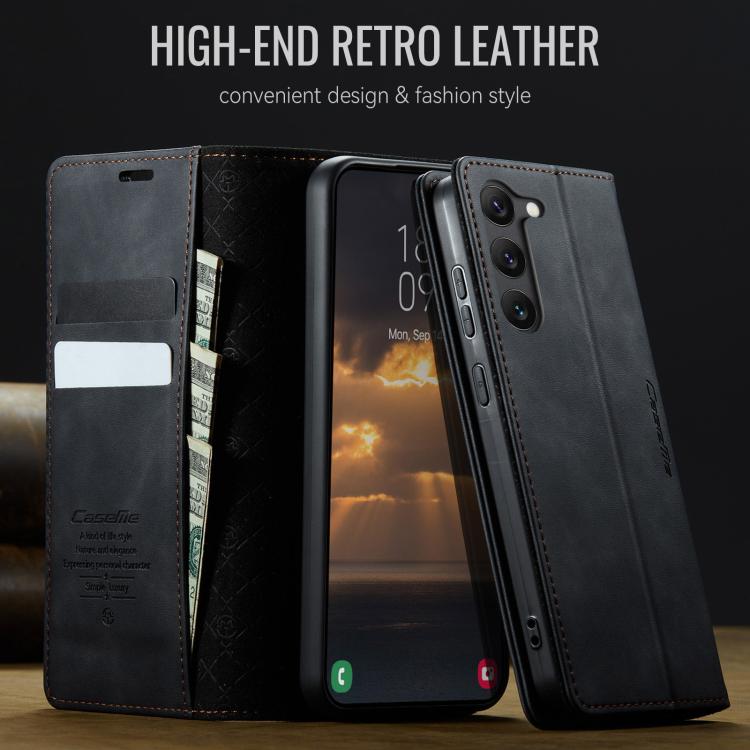 For Samsung Galaxy S23 5G CaseMe 033 Calf Leather Lining Microfibre RFID Blocking Phone Case