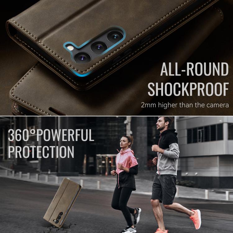 For Samsung Galaxy S23 5G CaseMe 033 Calf Leather Lining Microfibre RFID Blocking Phone Case