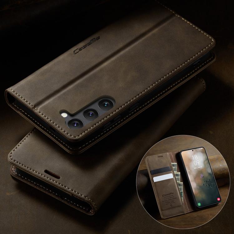 For Samsung Galaxy S23 5G CaseMe 033 Calf Leather Lining Microfibre RFID Blocking Phone Case