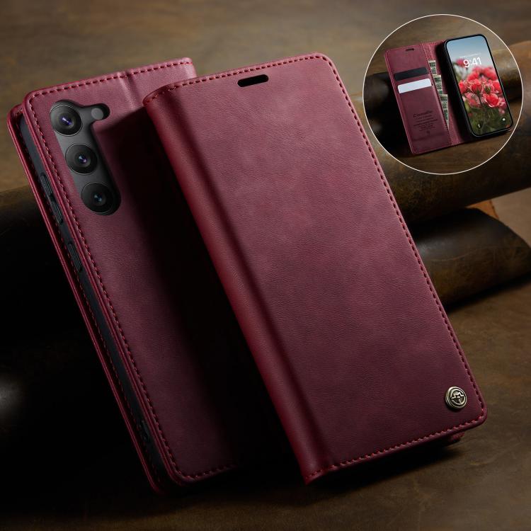 For Samsung Galaxy S23 5G CaseMe 033 Calf Leather Lining Microfibre RFID Blocking Phone Case