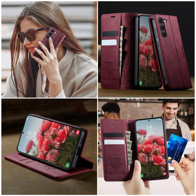 For Samsung Galaxy S23 5G CaseMe 033 Calf Leather Lining Microfibre RFID Blocking Phone Case
