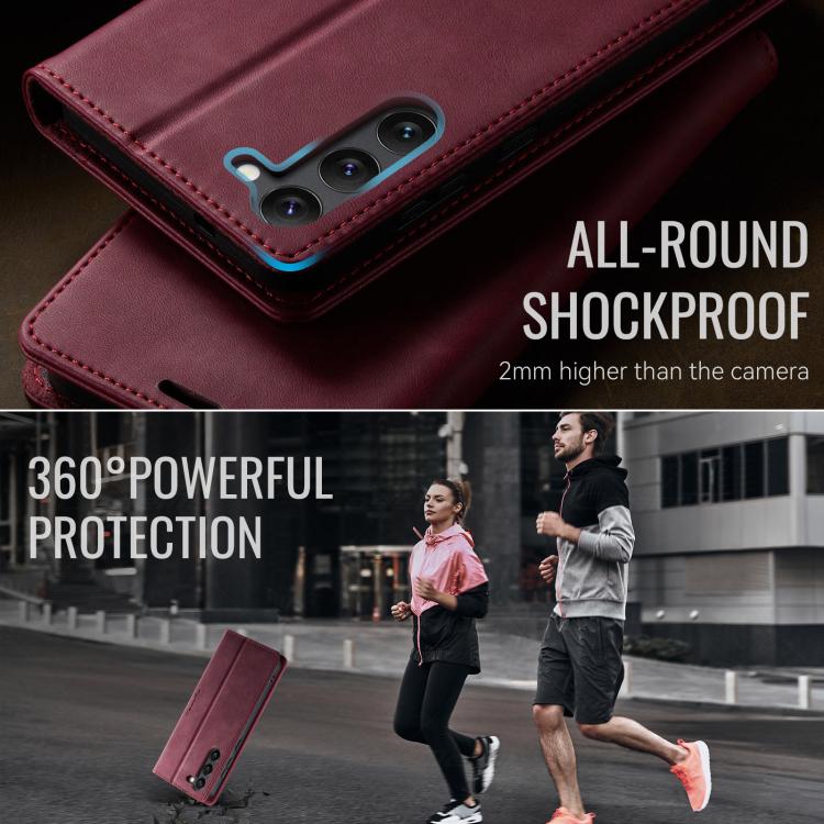For Samsung Galaxy S23 5G CaseMe 033 Calf Leather Lining Microfibre RFID Blocking Phone Case
