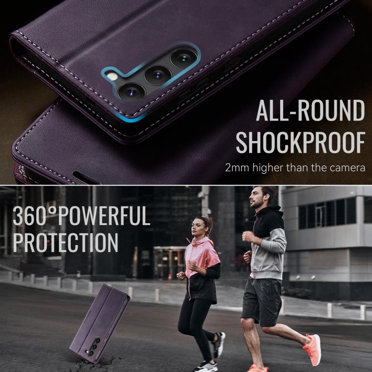 For Samsung Galaxy S23 5G CaseMe 033 Calf Leather Lining Microfibre RFID Blocking Phone Case