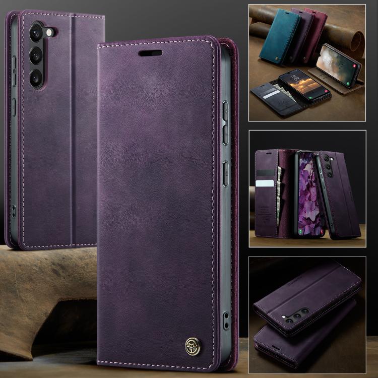 For Samsung Galaxy S23 5G CaseMe 033 Calf Leather Lining Microfibre RFID Blocking Phone Case