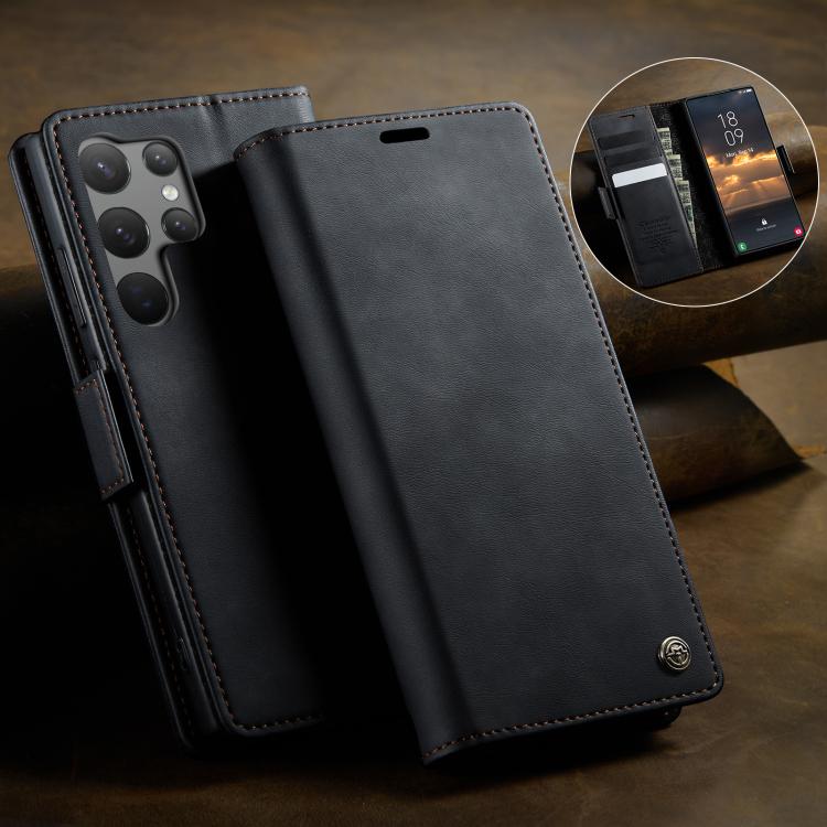 For Samsung Galaxy S23 Ultra 5G CaseMe 033 Calf Leather Lining Microfibre RFID Blocking Phone Case