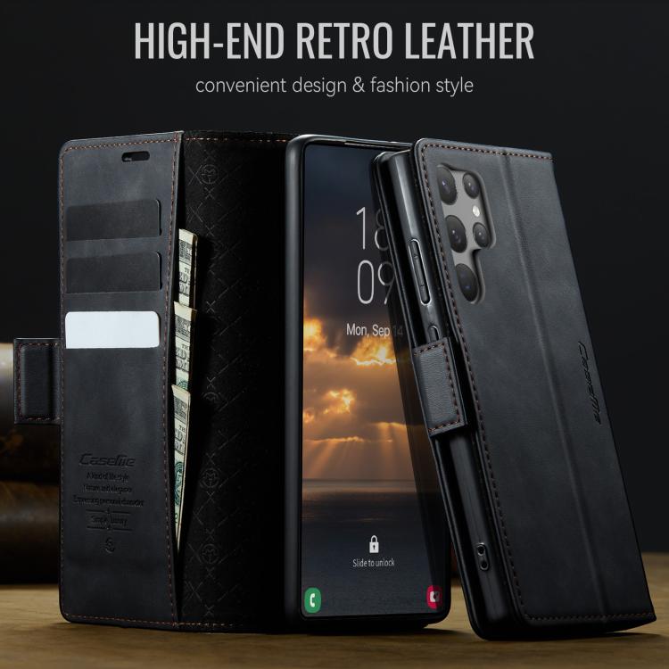 For Samsung Galaxy S23 Ultra 5G CaseMe 033 Calf Leather Lining Microfibre RFID Blocking Phone Case