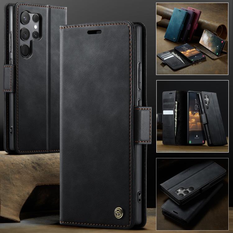 For Samsung Galaxy S23 Ultra 5G CaseMe 033 Calf Leather Lining Microfibre RFID Blocking Phone Case