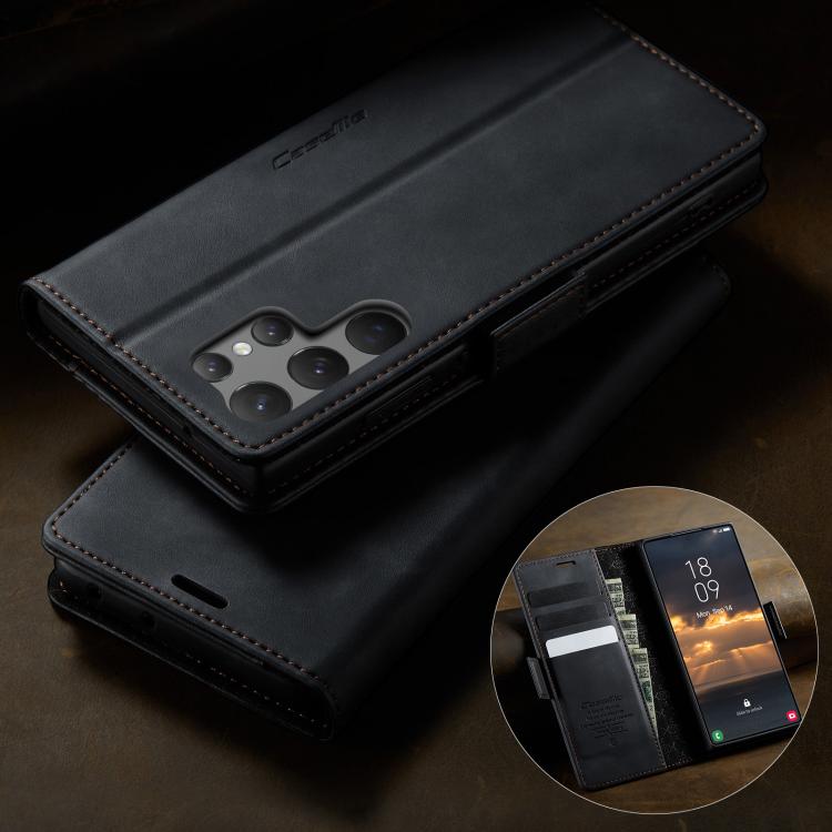 For Samsung Galaxy S23 Ultra 5G CaseMe 033 Calf Leather Lining Microfibre RFID Blocking Phone Case