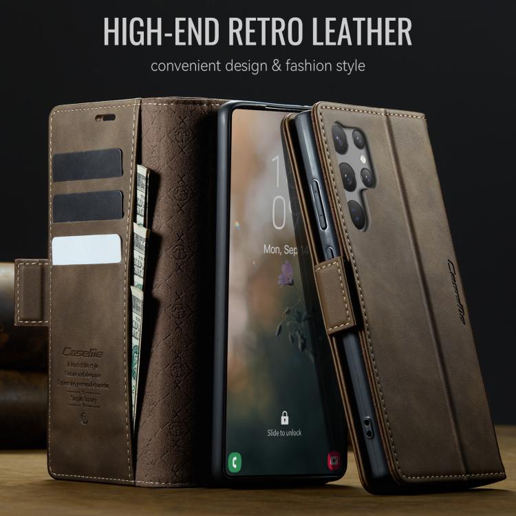 For Samsung Galaxy S23 Ultra 5G CaseMe 033 Calf Leather Lining Microfibre RFID Blocking Phone Case