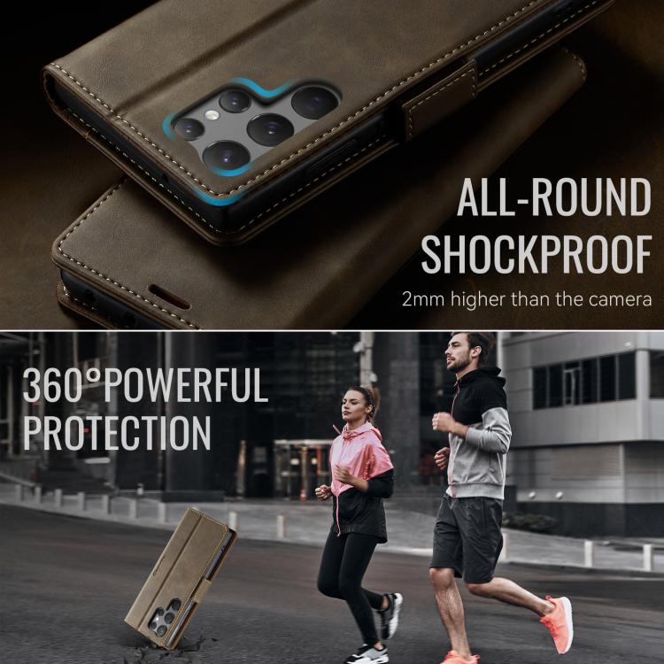 For Samsung Galaxy S23 Ultra 5G CaseMe 033 Calf Leather Lining Microfibre RFID Blocking Phone Case