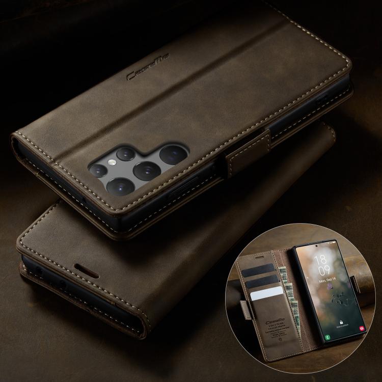 For Samsung Galaxy S23 Ultra 5G CaseMe 033 Calf Leather Lining Microfibre RFID Blocking Phone Case