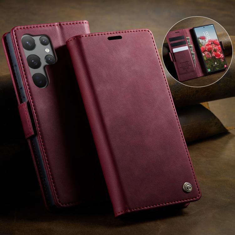 For Samsung Galaxy S23 Ultra 5G CaseMe 033 Calf Leather Lining Microfibre RFID Blocking Phone Case