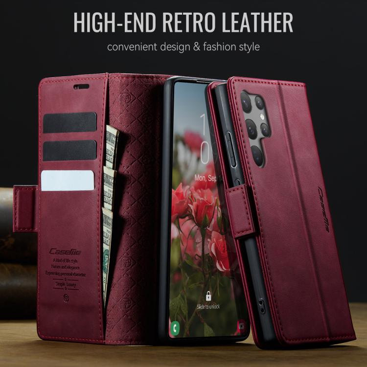 For Samsung Galaxy S23 Ultra 5G CaseMe 033 Calf Leather Lining Microfibre RFID Blocking Phone Case