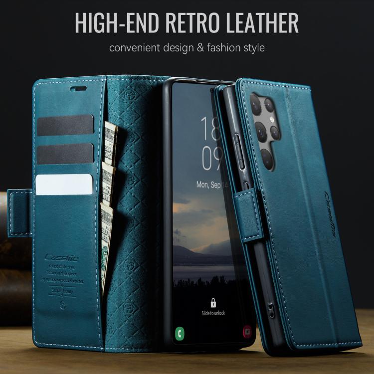 For Samsung Galaxy S23 Ultra 5G CaseMe 033 Calf Leather Lining Microfibre RFID Blocking Phone Case