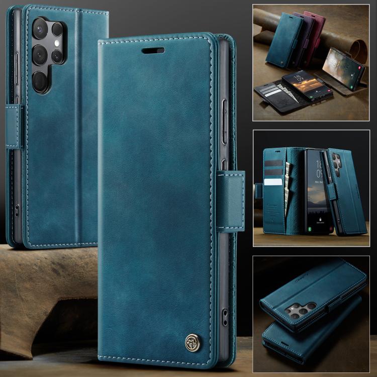 For Samsung Galaxy S23 Ultra 5G CaseMe 033 Calf Leather Lining Microfibre RFID Blocking Phone Case