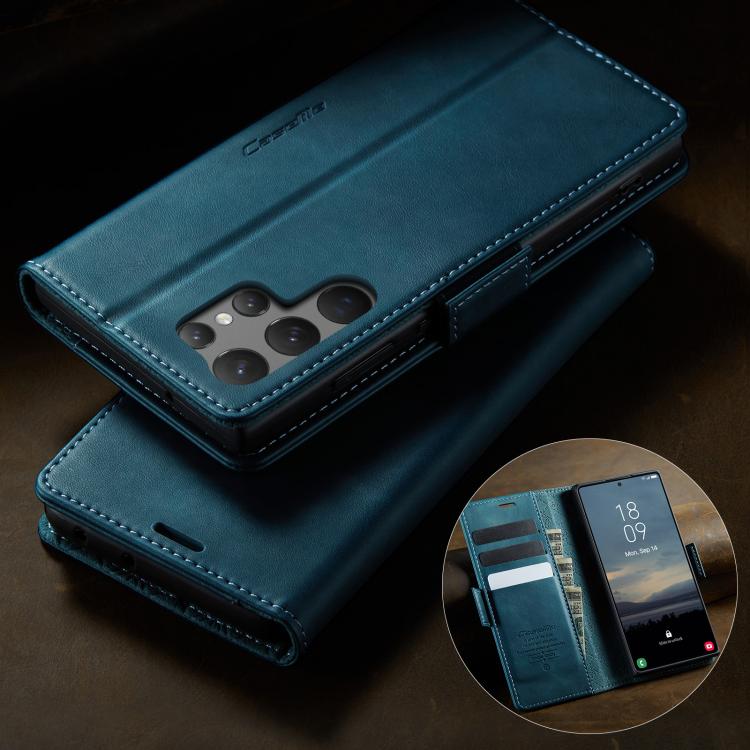 For Samsung Galaxy S23 Ultra 5G CaseMe 033 Calf Leather Lining Microfibre RFID Blocking Phone Case