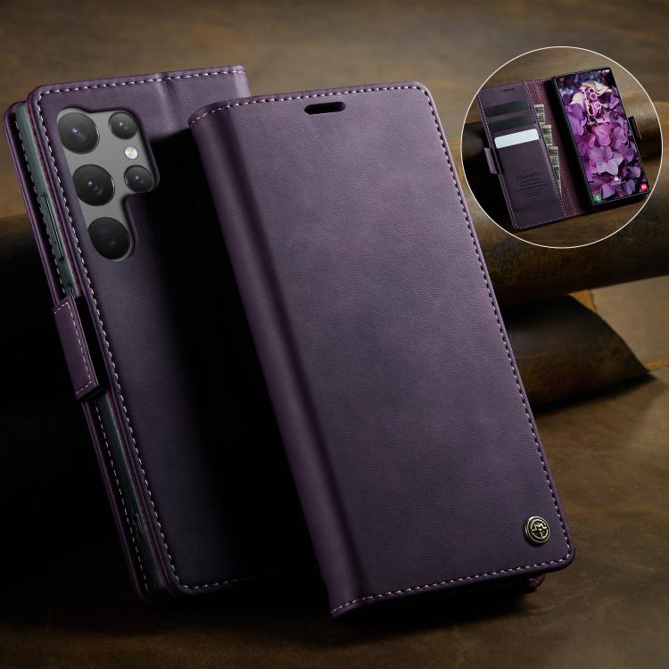 For Samsung Galaxy S23 Ultra 5G CaseMe 033 Calf Leather Lining Microfibre RFID Blocking Phone Case