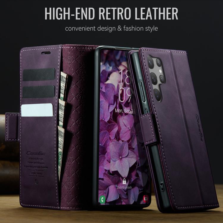 For Samsung Galaxy S23 Ultra 5G CaseMe 033 Calf Leather Lining Microfibre RFID Blocking Phone Case