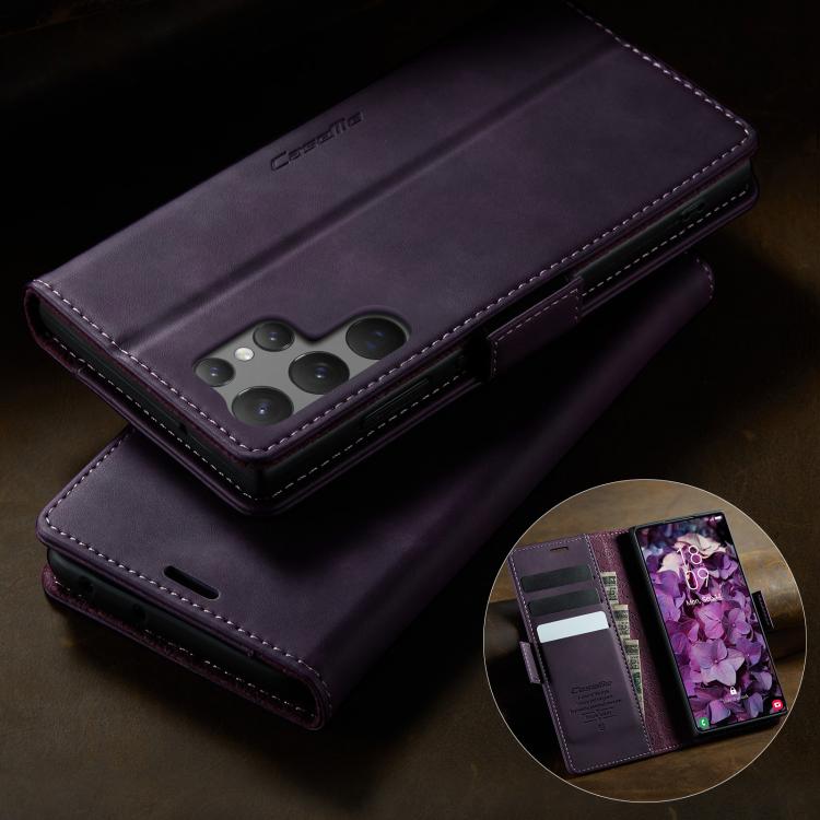 For Samsung Galaxy S23 Ultra 5G CaseMe 033 Calf Leather Lining Microfibre RFID Blocking Phone Case