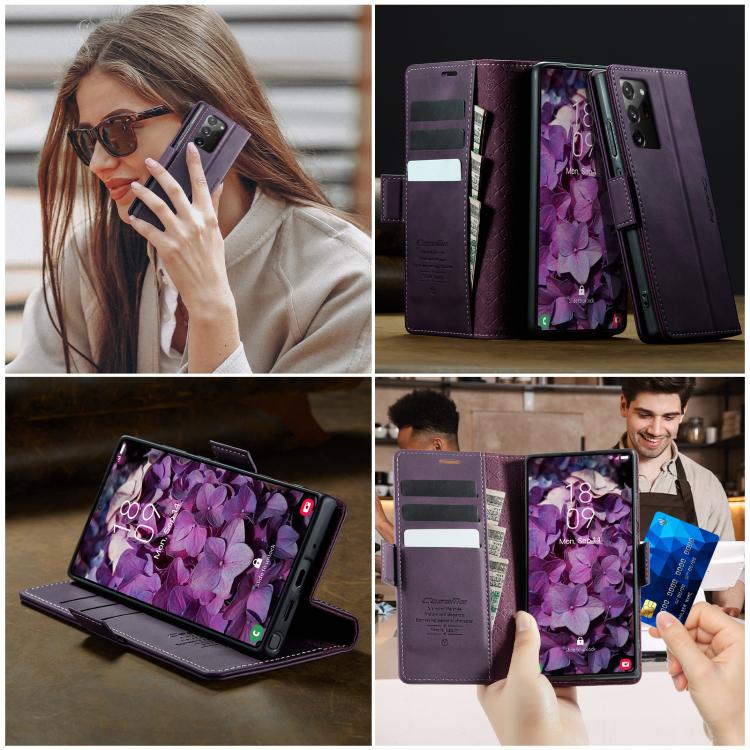 For Samsung Galaxy Note20 Ultra CaseMe 033 Calf Leather Lining Microfibre RFID Blocking Phone Case