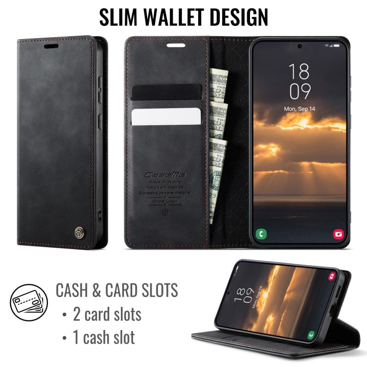 For Samsung Galaxy S25 Edge CaseMe 033 Calf Leather Lining Microfibre RFID Blocking Phone Case