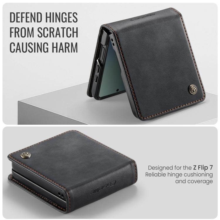 For Samsung Galaxy Z Filp7 5G CaseMe 033 Calf Leather Lining Microfibre RFID Blocking Phone Case