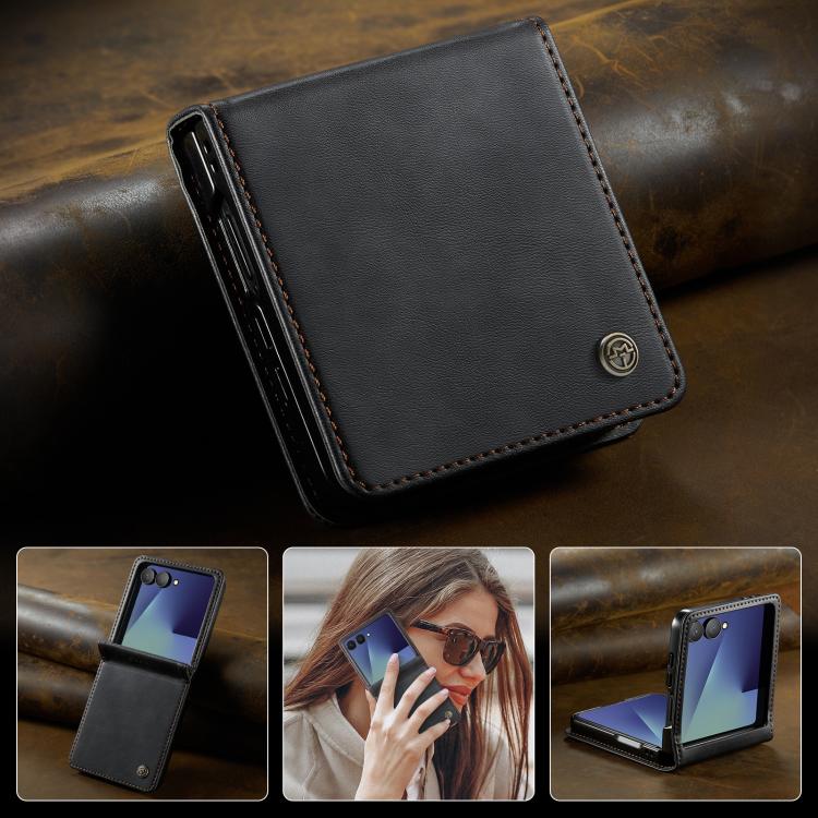 For Samsung Galaxy Z Filp7 5G CaseMe 033 Calf Leather Lining Microfibre RFID Blocking Phone Case