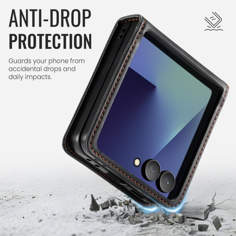 For Samsung Galaxy Z Filp7 5G CaseMe 033 Calf Leather Lining Microfibre RFID Blocking Phone Case