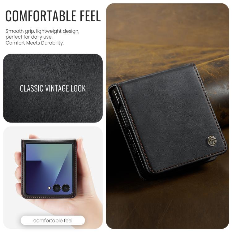For Samsung Galaxy Z Filp7 5G CaseMe 033 Calf Leather Lining Microfibre RFID Blocking Phone Case