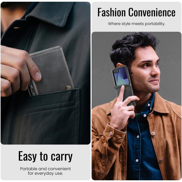 For Samsung Galaxy Z Filp7 5G CaseMe 033 Calf Leather Lining Microfibre RFID Blocking Phone Case