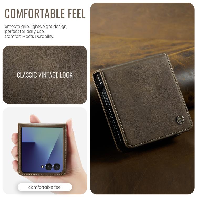 For Samsung Galaxy Z Filp7 5G CaseMe 033 Calf Leather Lining Microfibre RFID Blocking Phone Case
