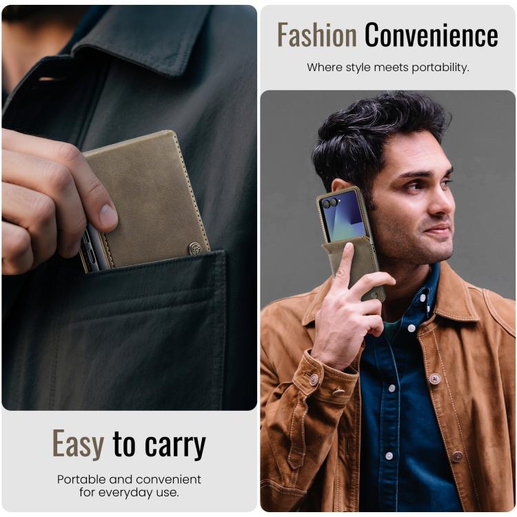 For Samsung Galaxy Z Filp7 5G CaseMe 033 Calf Leather Lining Microfibre RFID Blocking Phone Case