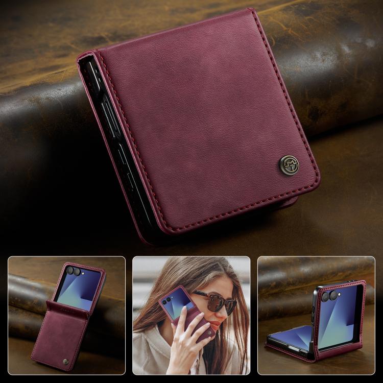 For Samsung Galaxy Z Filp7 5G CaseMe 033 Calf Leather Lining Microfibre RFID Blocking Phone Case