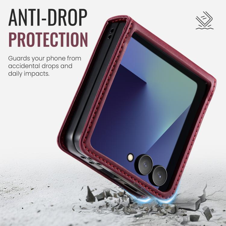 For Samsung Galaxy Z Filp7 5G CaseMe 033 Calf Leather Lining Microfibre RFID Blocking Phone Case