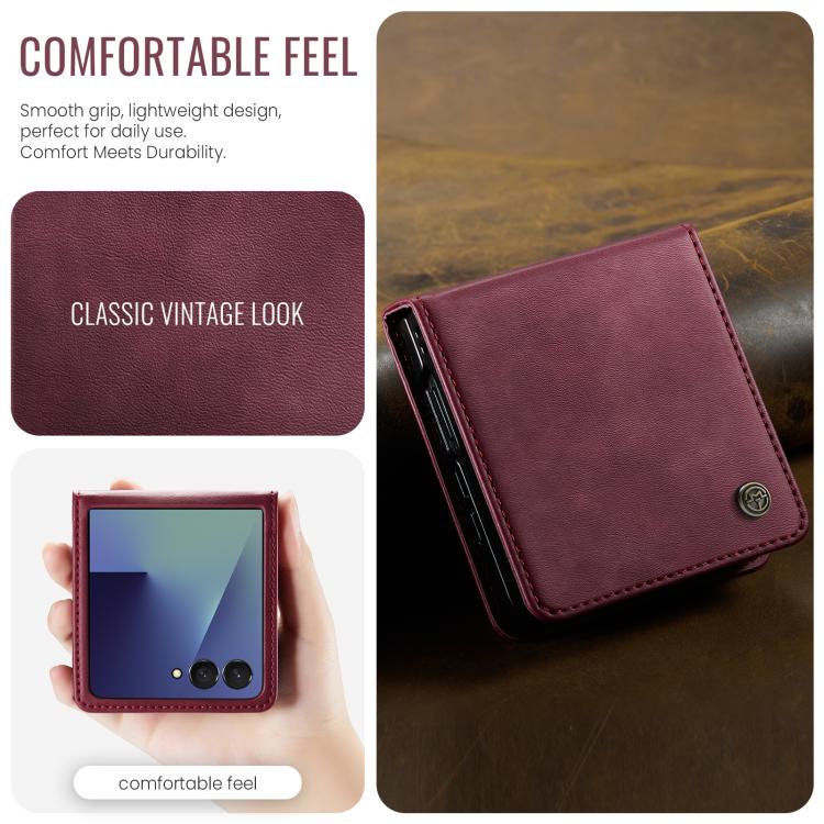 For Samsung Galaxy Z Filp7 5G CaseMe 033 Calf Leather Lining Microfibre RFID Blocking Phone Case