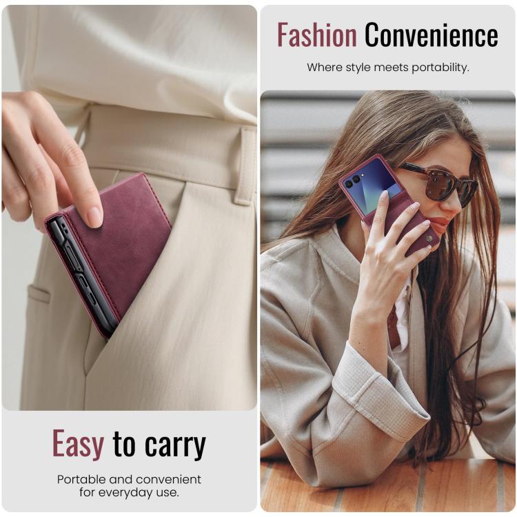 For Samsung Galaxy Z Filp7 5G CaseMe 033 Calf Leather Lining Microfibre RFID Blocking Phone Case