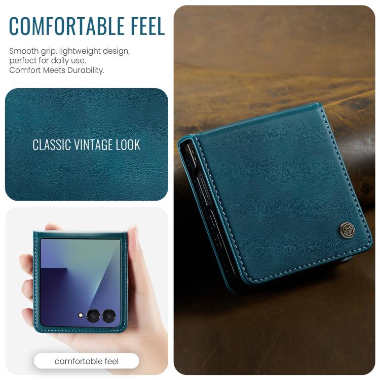 For Samsung Galaxy Z Filp7 5G CaseMe 033 Calf Leather Lining Microfibre RFID Blocking Phone Case