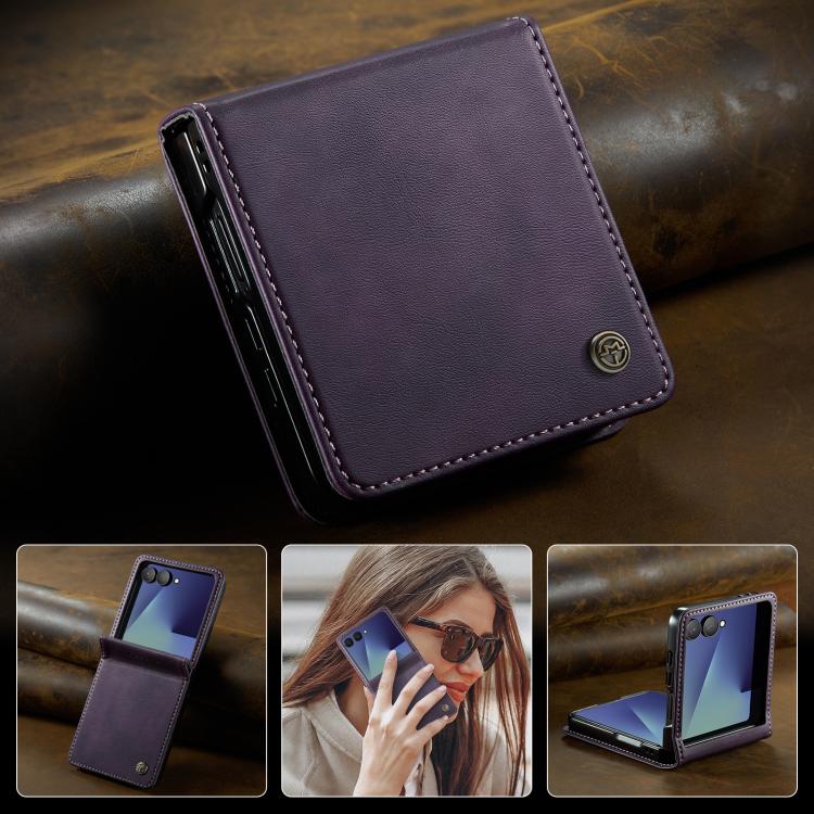 For Samsung Galaxy Z Filp7 5G CaseMe 033 Calf Leather Lining Microfibre RFID Blocking Phone Case