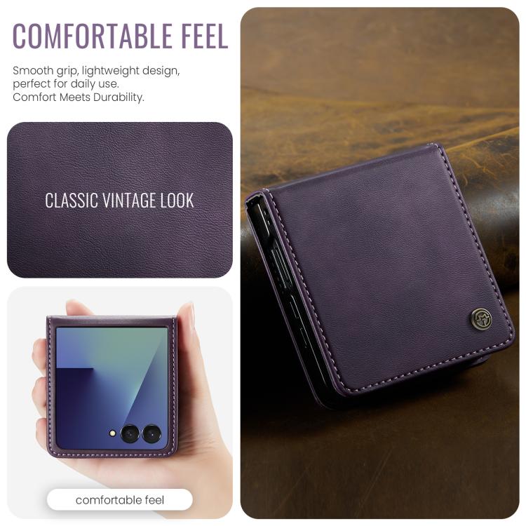 For Samsung Galaxy Z Filp7 5G CaseMe 033 Calf Leather Lining Microfibre RFID Blocking Phone Case