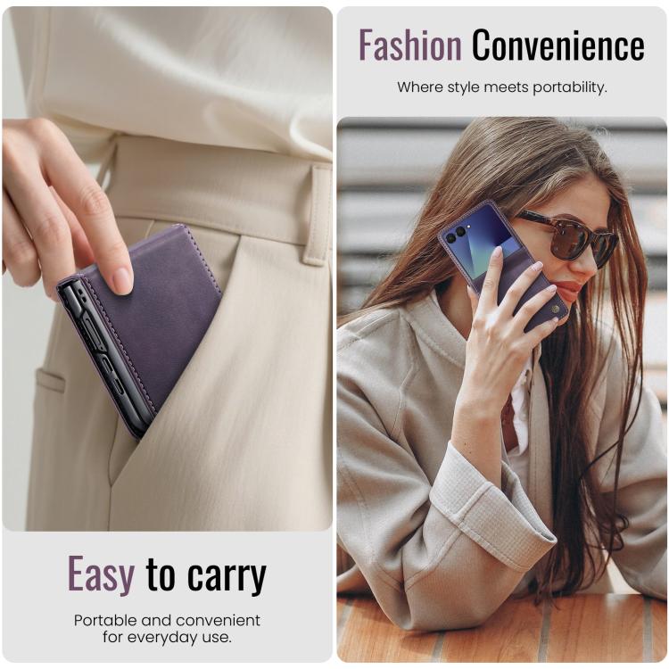 For Samsung Galaxy Z Filp7 5G CaseMe 033 Calf Leather Lining Microfibre RFID Blocking Phone Case